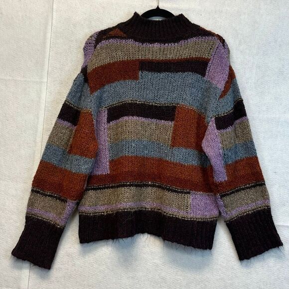NWT a.n.a. Women’s Patchwork Sweater Large Colorblock Long Sleeve Boho Brown NEW - Picture 11 of 14
